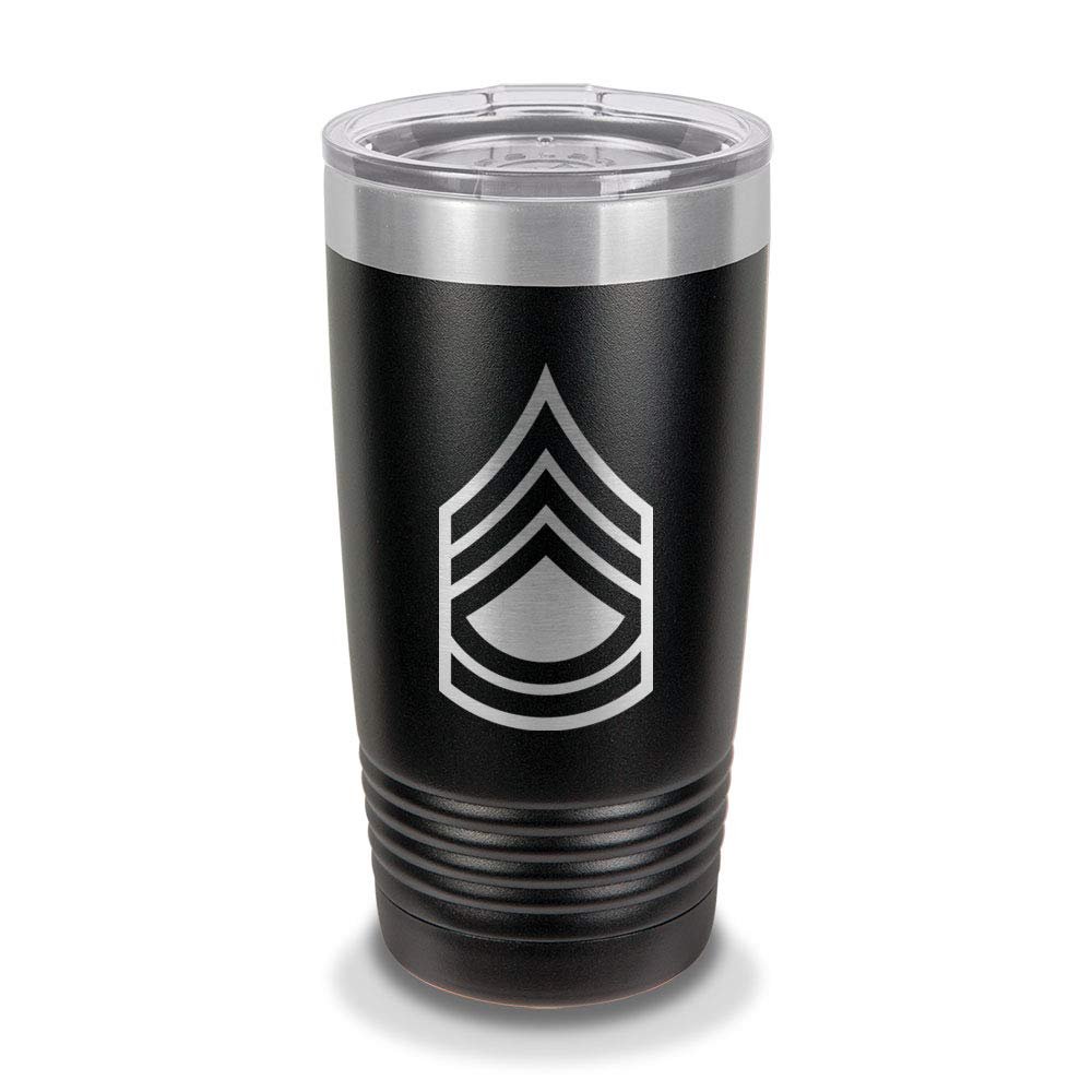 Custom E-7 Sergeant First Class Rank 20 oz Laser Engraved Polar Camel Stainless Steel Vacuum Insulated Tumbler w/Clear Lid SFC OR-7 E7 US Army - Customizable - Black