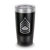 Custom E-7 Sergeant First Class Rank 20 oz Laser Engraved Polar Camel Stainless Steel Vacuum Insulated Tumbler w/Clear Lid SFC OR-7 E7 US Army - Customizable - Black view 1