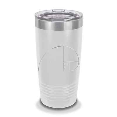 Custom Fibonacci Golden Spiral 20 oz Laser Engraved Polar Camel Stainless Steel Vacuum Insulated Tumbler w/Clear Lid geometry sacred ratio nature art - Customizable - White