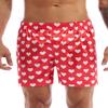 FEESHOW Men's Satin Boxers Silk Sleepwear Underwear Heart Print Shorts Lounge Beach Shorts Red X-Large view 1