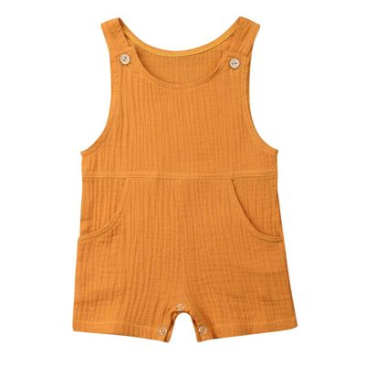 Baby Boys' Short Sleeve Rompers Jumpsuit,Organic Cotton and Linen Sleeveless One-Piece Coverall (Yellow, 6-12M)