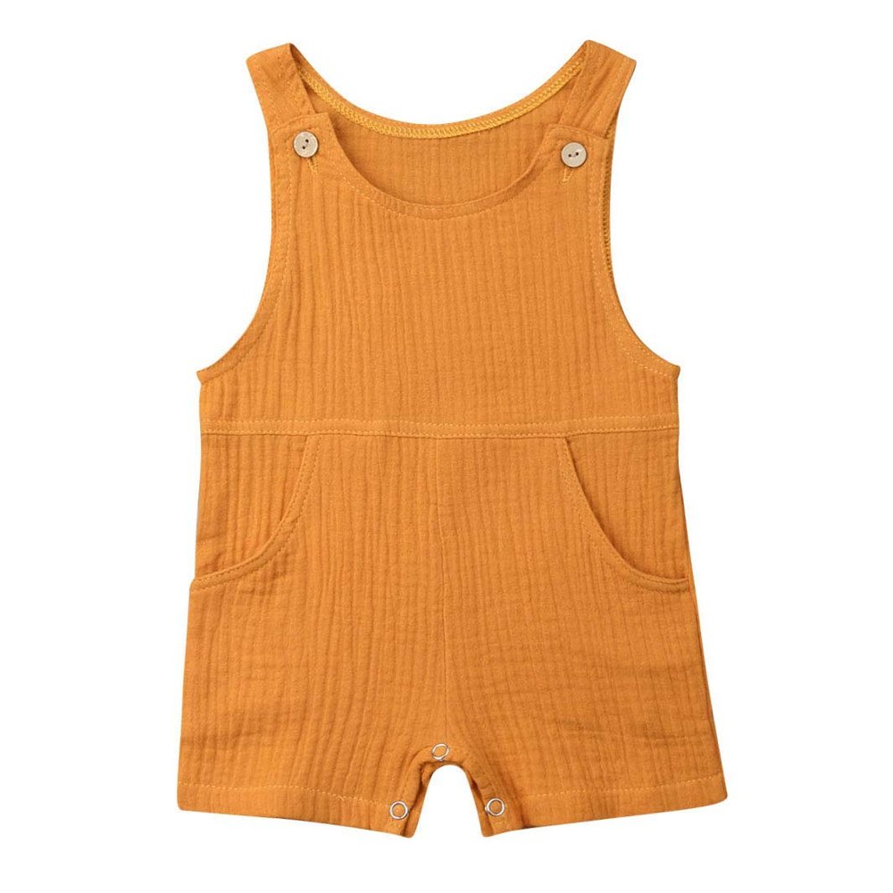 Baby Boys' Short Sleeve Rompers Jumpsuit,Organic Cotton and Linen Sleeveless One-Piece Coverall (Yellow, 6-12M)