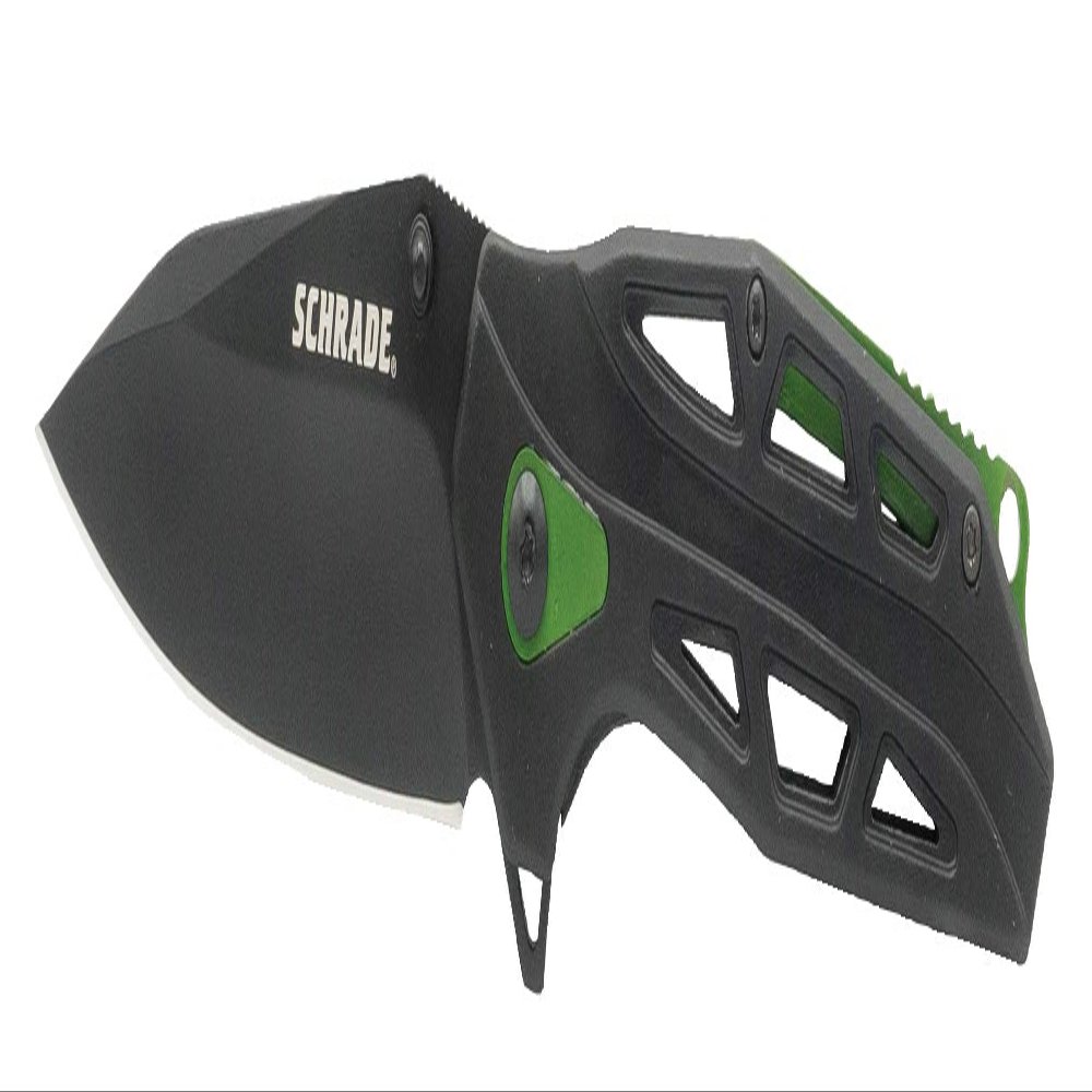 Schrade UG Green/Black 7.5in High Carbon S.S. Ultra-Glide Folding Knife with 3.25in Clip Point Blade and Rubberized Aluminum Handle for Outdoor Survival, Camping and EDC, 1100049