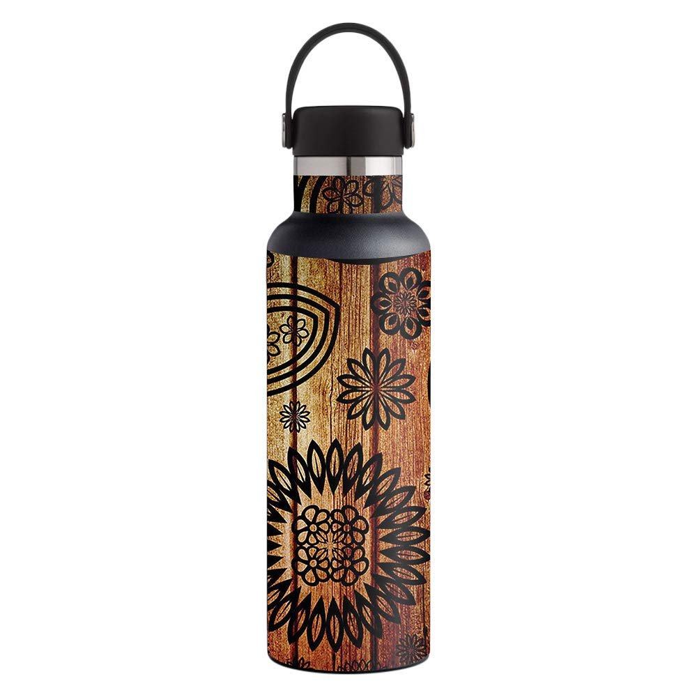 MightySkins Skin Compatible with Hydro Flask 21 oz. Standard Mouth - Wooden Floral | Protective, Durable, and Unique Vinyl Decal wrap Cover | Easy to Apply, Remove | Made in The USA