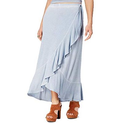 American Rag Juniors Ruffled Wrap Skirt Blue L
