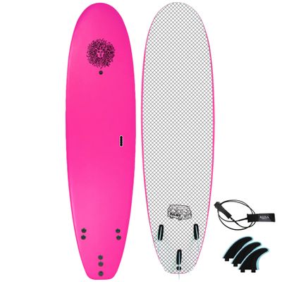 KONA SURF CO. Malibu Beginners Surfboard for Adults and Kids - Soft Board Foam Top Surfboard Foamie for Beach of Softboards - Includes Removable Fins and Leash (Pink, 7ft 6in)