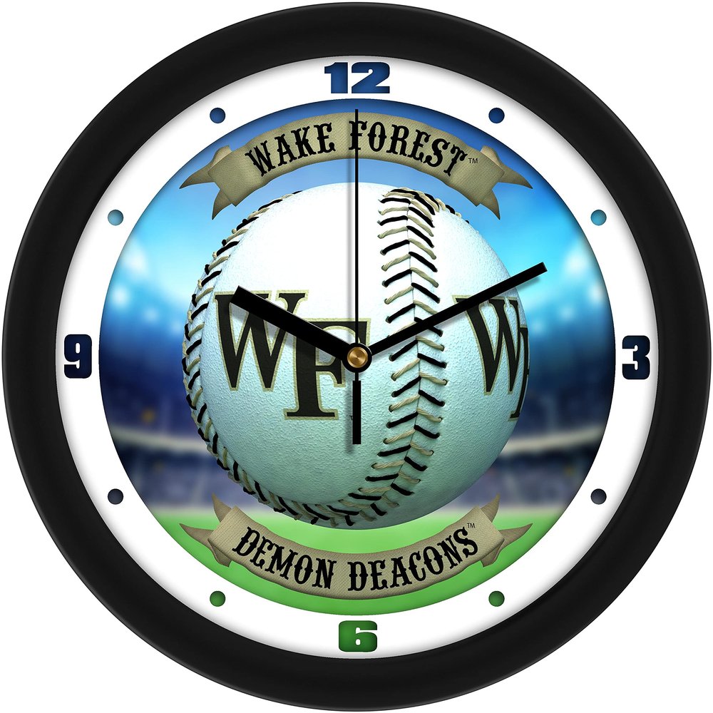 SunTime Wake Forest Demon Deacons - Home Run Baseball Theme Glass Face Wall Clock