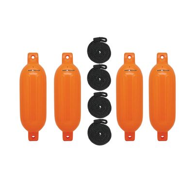 Extreme Max 3006.7641 BoatTector Inflatable Fender Value 4-Pack - 6.5" x 22", Neon Orange