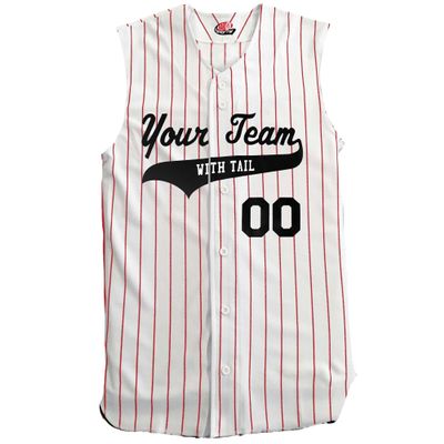 Custom Pinstripe Sleeveless Baseball Jersey 6 Button, White, Scarlet, Adult 3XL