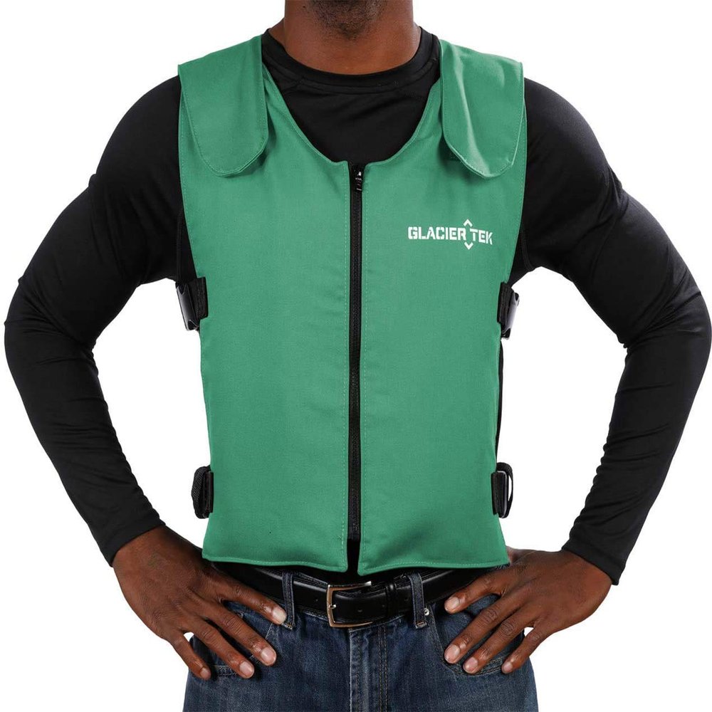Glacier Tek Original Cool Vest with FR3 Flame-Retardant Banox Fabric and Nontoxic Cooling Packs Green