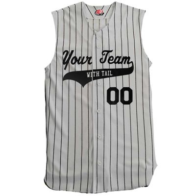 Custom Pinstripe Sleeveless Baseball Jersey 6 Button, Gray, Black, Adult 3XL