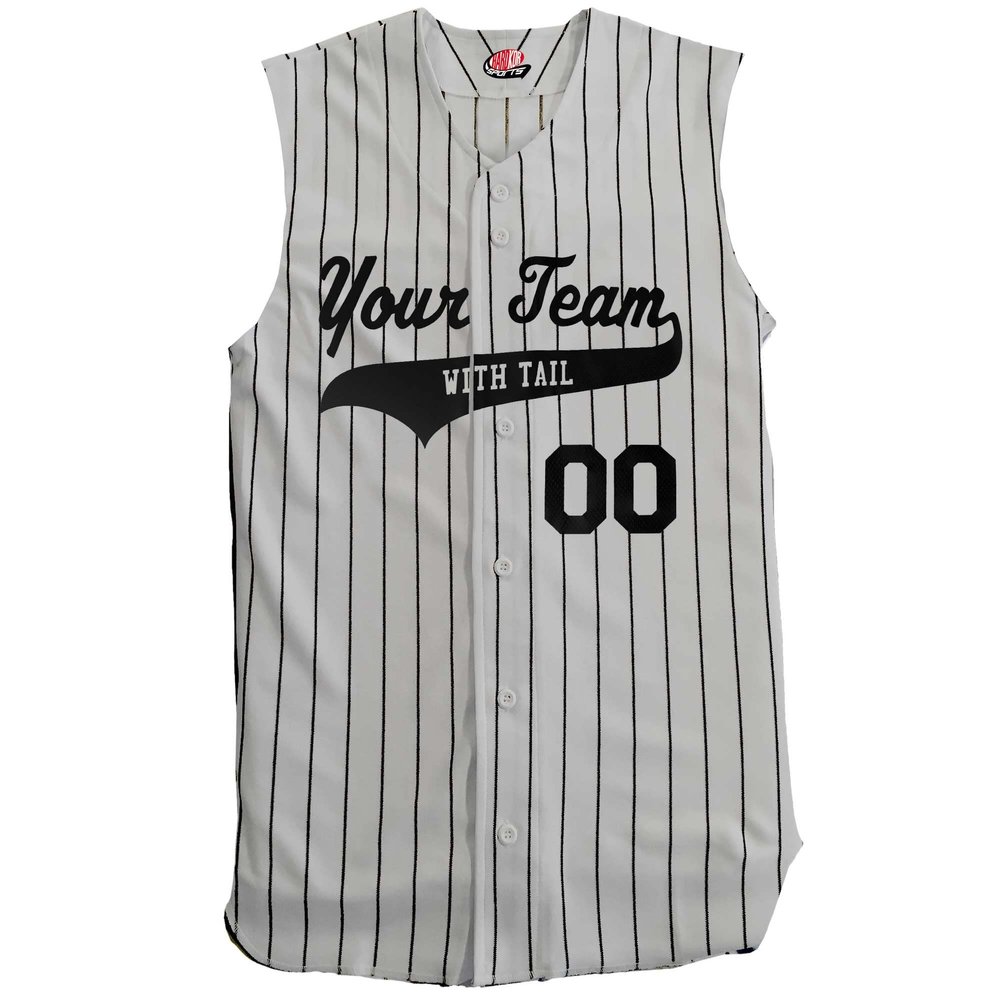 Custom Pinstripe Sleeveless Baseball Jersey 6 Button, Gray, Black, Adult 3XL