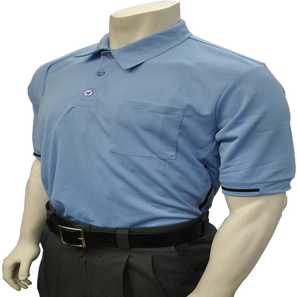 Smitty | BBS-310 | MLB Major League Style Short Sleeve with Piping | Made to Accommodate Chest Protector | Baseball Softball | Umpire's Choice! (Carolina Blue with Black Piping, 2XL)