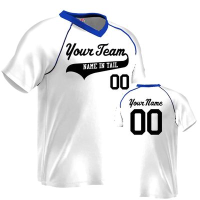 Custom Baseball Jersey V-Neck Major Team| White and Royal | Adult 2X-Large