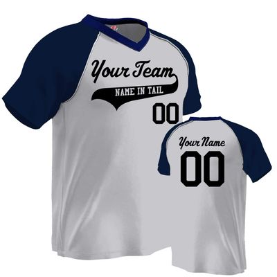 Custom Baseball Jersey V-Neck Major Team| Silver and Navy | Adult Med