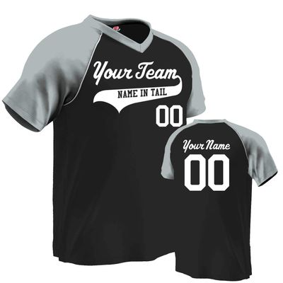 Custom Baseball Jersey V-Neck Major Team| Black and Silver | Adult 2X-Large