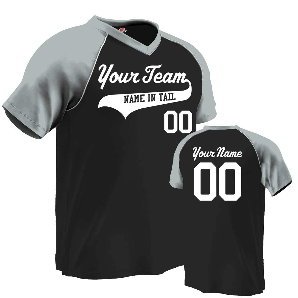Custom Baseball Jersey V-Neck Major Team| Black and Silver | Adult 2X-Large
