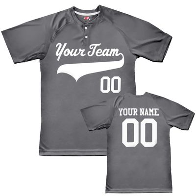 Custom Baseball Jersey 2 Button Solid Color with Logo| Charcoal | Youth XL