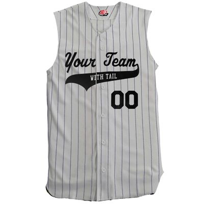 Custom Pinstripe Sleeveless Baseball Jersey 6 Button, Gray, Navy, Adult 3XL