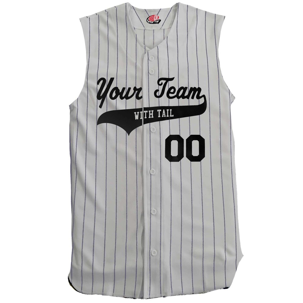 Custom Pinstripe Sleeveless Baseball Jersey 6 Button, Gray, Navy, Adult 3XL