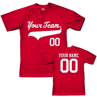 Custom Baseball Jersey 2 Button Solid Color with Logo| Scarlet | Youth XL