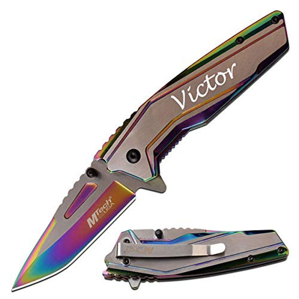 GIFTS INFINITY Custom Personlizaied Engraving Pocket Metal Knife (Rainbow)