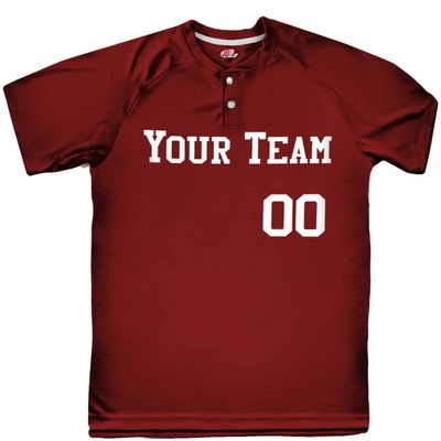 HARDKOR SPORTS 2 Button Solid Color Basic Team Name Baseball Jersey| Maroon | Adult Small