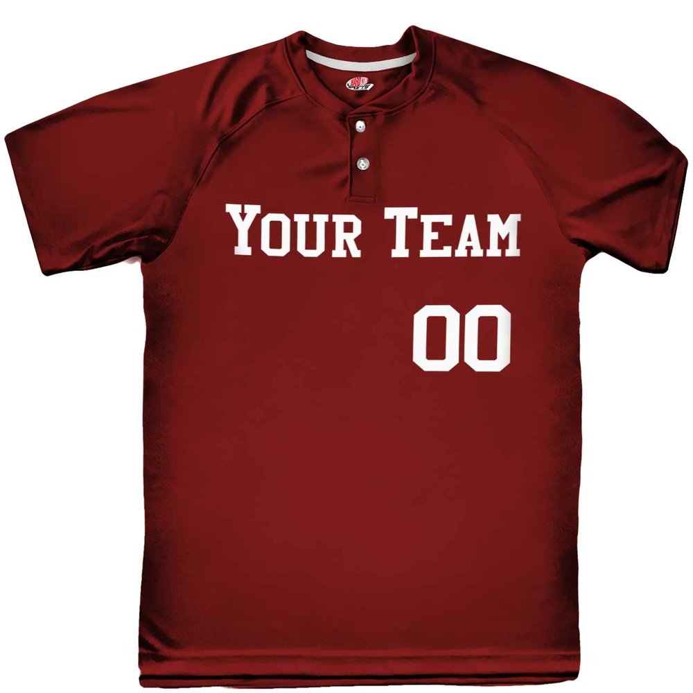 HARDKOR SPORTS 2 Button Solid Color Basic Team Name Baseball Jersey| Maroon | Adult Small