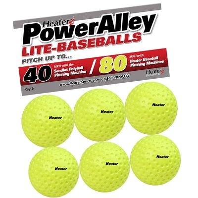 Heater Sports Power Alley 80 MPH (Sandlot 40 MPH) Soft Green Foam Balls - 6 Pack, Lightweight, Accurate, and Long-Lasting, | Ideal for Batting and Fielding Practice for All Ages - HSG14