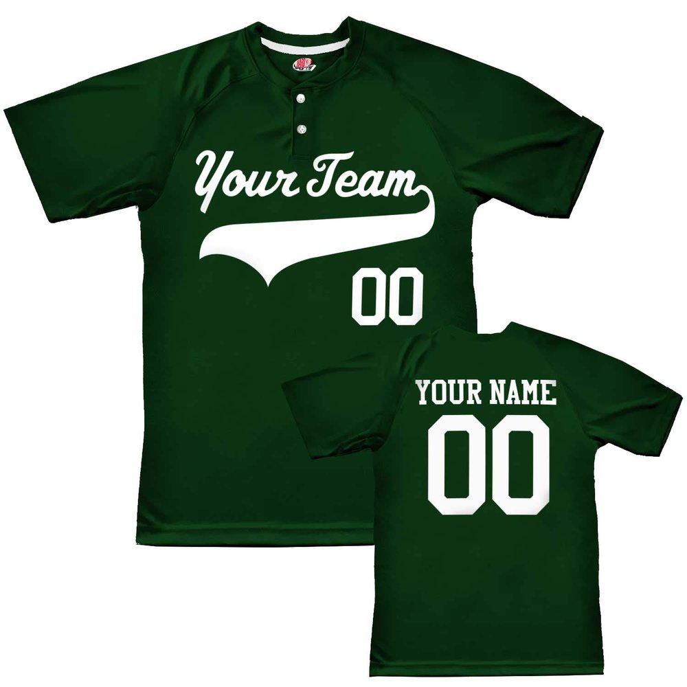 Custom Baseball Jersey 2 Button Solid Color with Logo| Forest Green | Youth Med