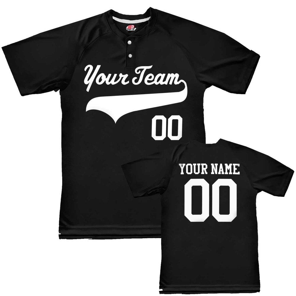 Custom Baseball Jersey 2 Button Solid Color with Logo| Black | Youth Large