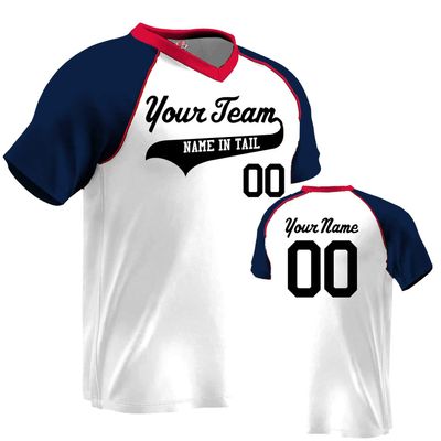 Custom Baseball Jersey V-Neck Major Team| White,Navy and Scarlet | Adult Med