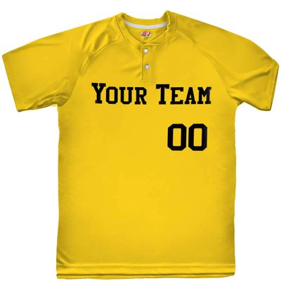 HARDKOR SPORTS 2 Button Solid Color Basic Team Name Baseball Jersey| Gold | Adult Small