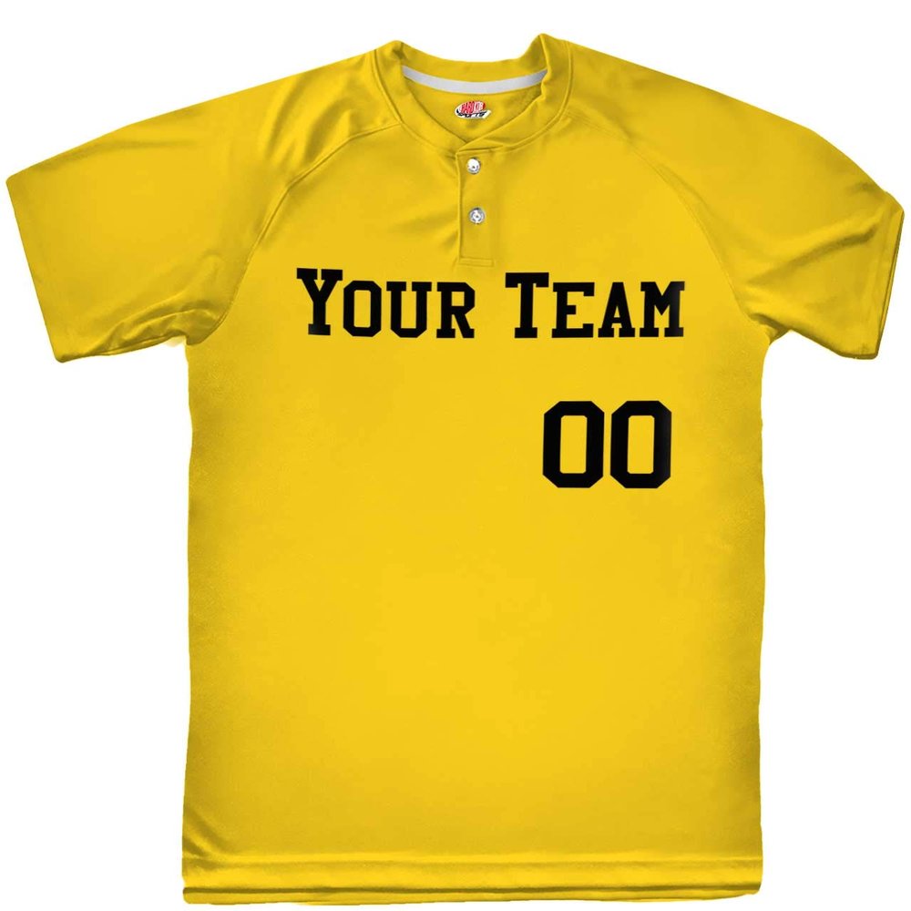 HARDKOR SPORTS 2 Button Solid Color Basic Team Name Baseball Jersey| Gold | Adult Small
