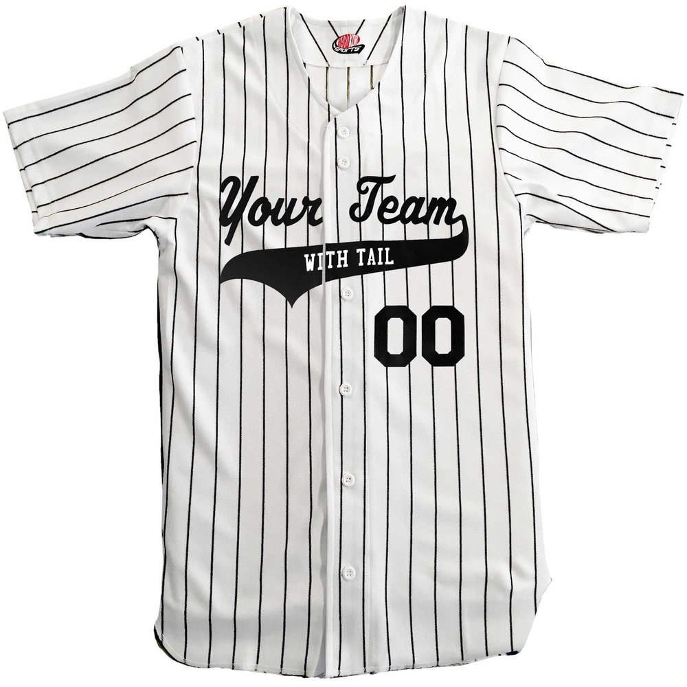 Custom Short Sleeve Pinstripe Baseball Jersey 6 Button | White and Black | Adult Large
