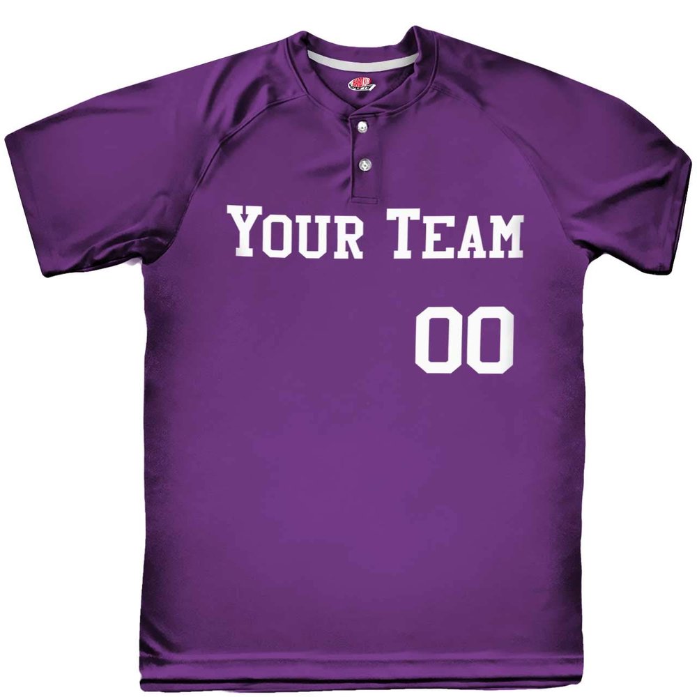 2 Button Solid Color Basic Team Name Baseball Jersey| Purple | Adult 2X-Large