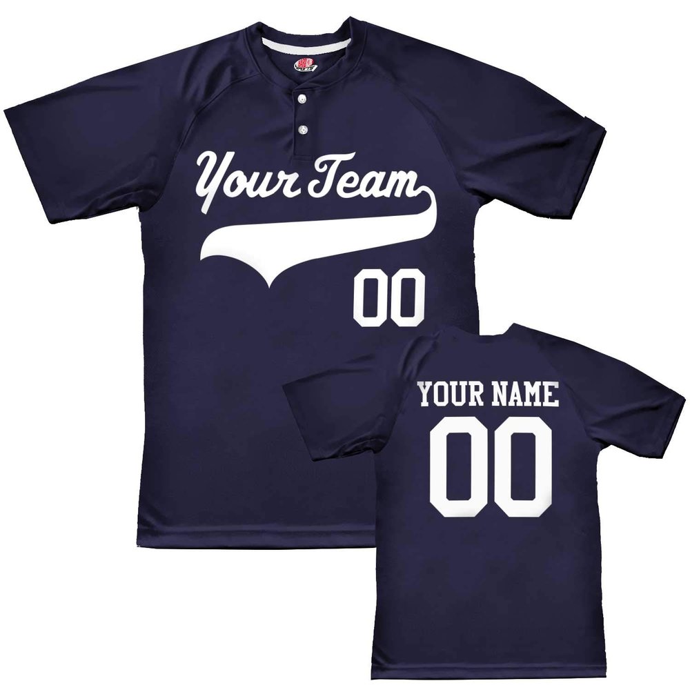 Custom Baseball Jersey 2 Button Solid Color with Logo| Navy | Youth Large