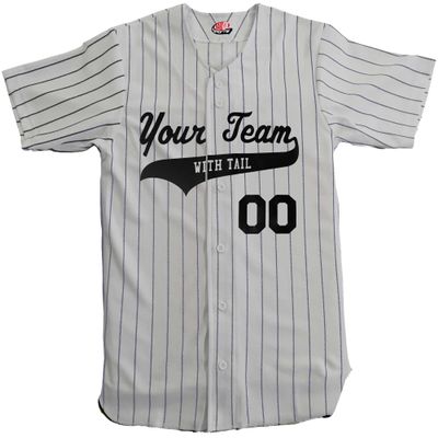 Custom Short Sleeve Pinstripe Baseball Jersey 6 Button | Gray and Navy | Adult Med