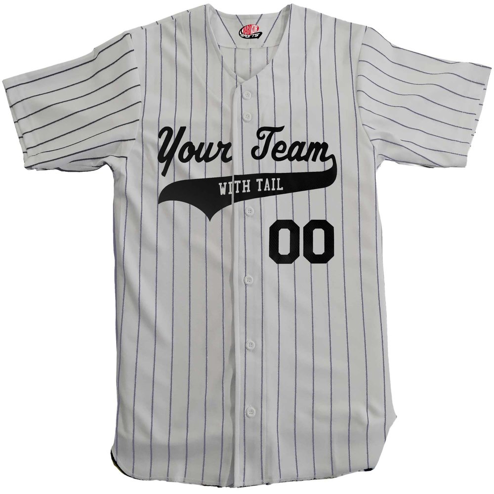 Custom Short Sleeve Pinstripe Baseball Jersey 6 Button | Gray and Navy | Adult Med