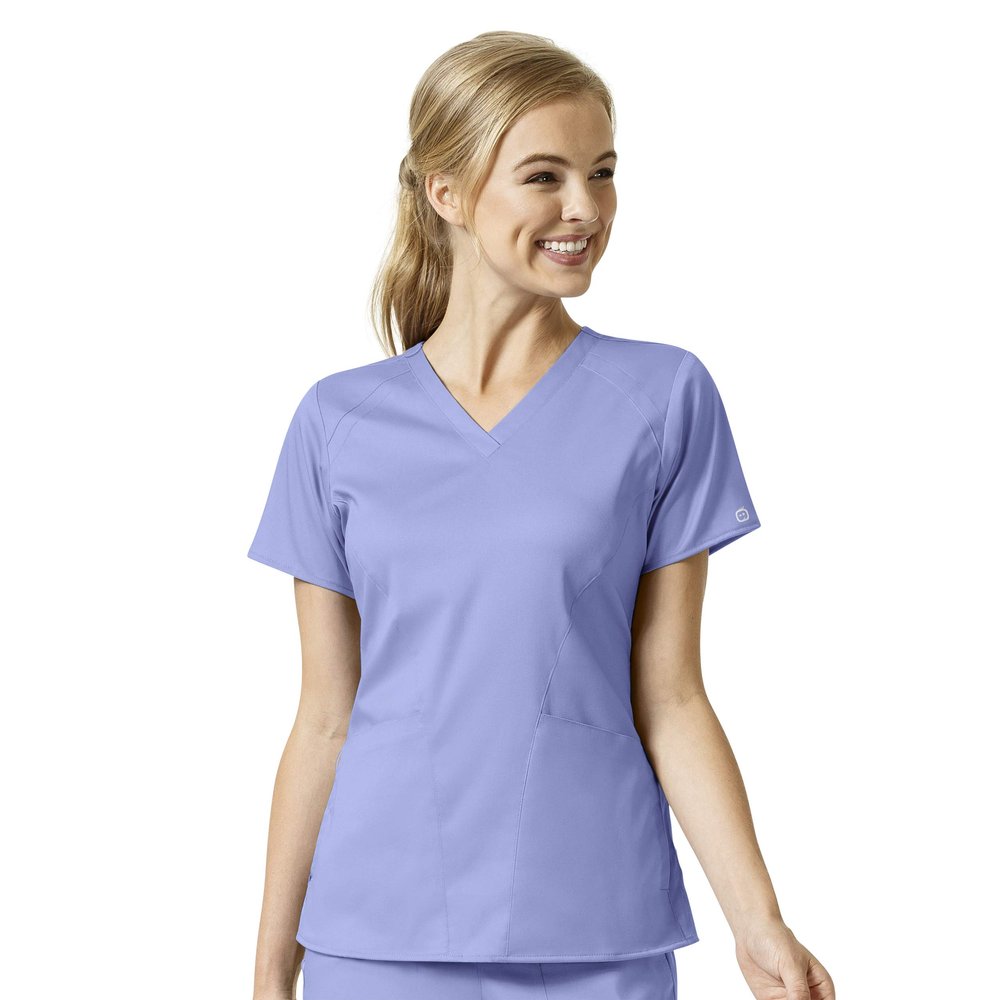 WonderWink Womens Women's Four Pocket V-Neck Top Medical Scrubs Shirt, Ceil Blue, XX-Small US