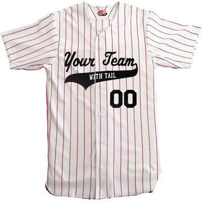 Custom Short Sleeve Pinstripe Baseball Jersey 6 Button | White and Scarlet | Adult Large