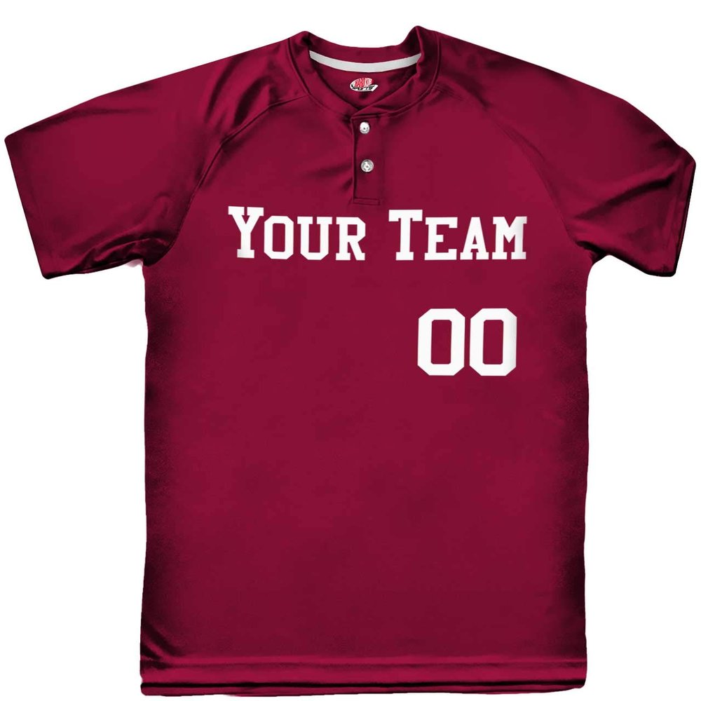 2 Button Solid Color Basic Team Name Baseball Jersey| Cardinal | Adult XL