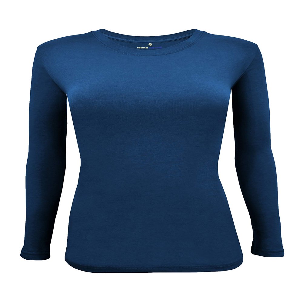 Natural Uniforms Women's Under Scrub Tee Crew Neck Long Sleeve T-Shirt (True Navy Blue, X-Small)