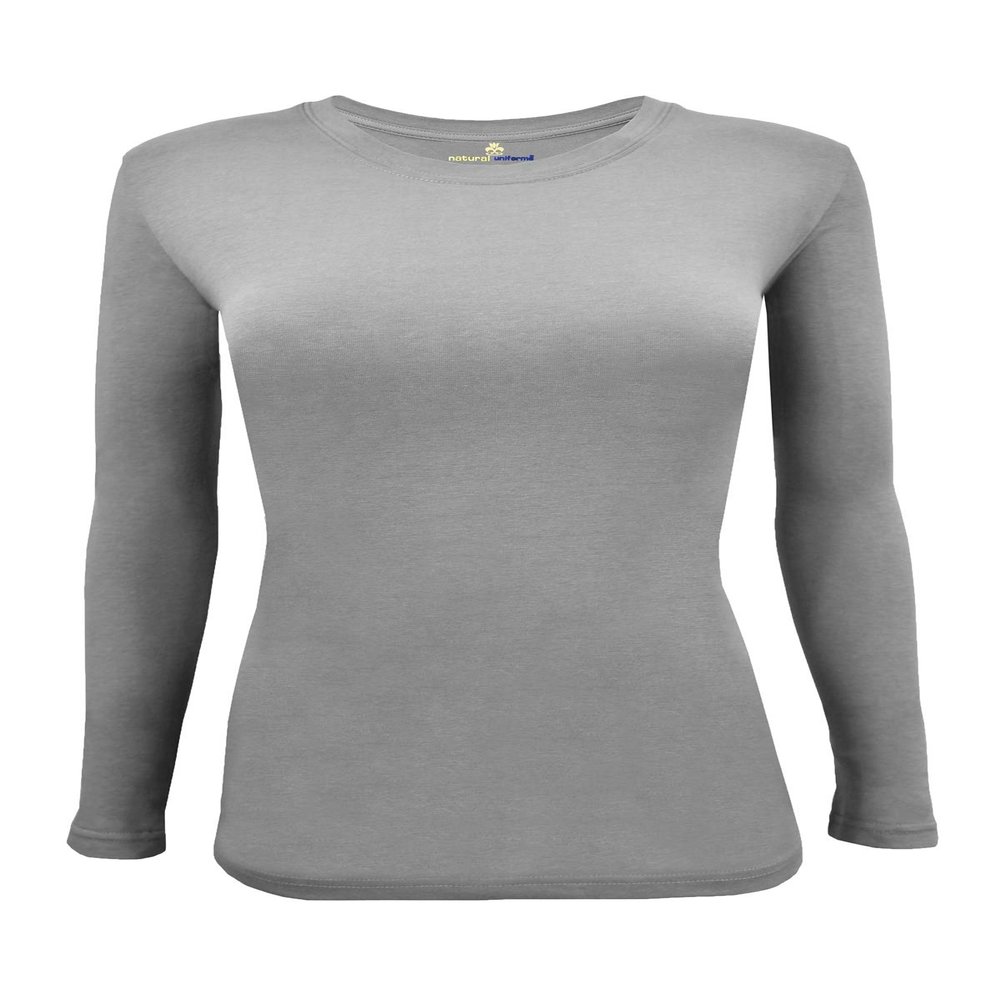 Natural Uniforms Women's Under Scrub Tee Crew Neck Long Sleeve T-Shirt (Grey, 2X-Large)