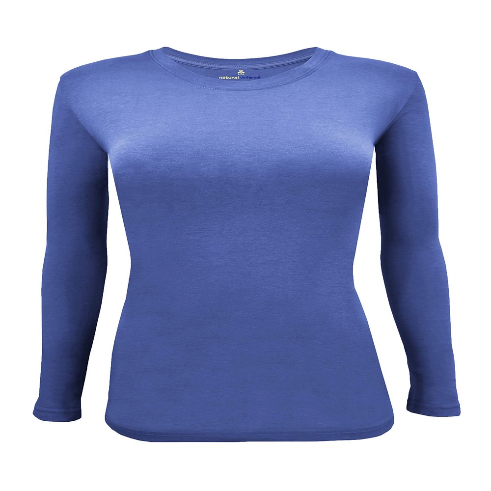 Natural Uniforms Women's Under Scrub Tee Crew Neck Long Sleeve T-Shirt (Ceil Blue, 2X-Large)