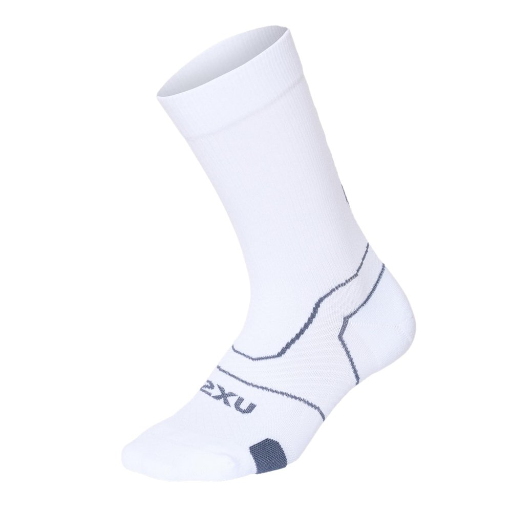2XU Unisex Vectr Cushion Crew Socks - Sports Performance Socks - White/Grey - Size Large (Men's Size 9-12, Women's Size 10-13.5)