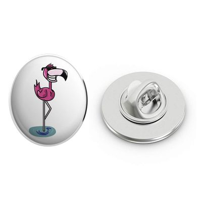 Cool Simple Pink Flamingo Cartoon Round Metal 0.75" Lapel Pin Hat Shirt Pin Tie Tack Pinback