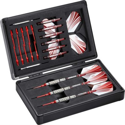 Casemaster Sinister Magnetic Aluminum Dart Case with Precision Cut Space to Hold 3 Steel Tip or Soft Tip Darts and Extra Flights, Shafts and Tips, Magnetic Latch Keeps Case Closed Tight,Grey