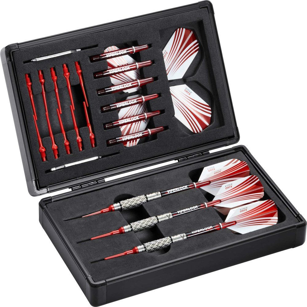 Casemaster Sinister Magnetic Aluminum Dart Case with Precision Cut Space to Hold 3 Steel Tip or Soft Tip Darts and Extra Flights, Shafts and Tips, Magnetic Latch Keeps Case Closed Tight,Grey
