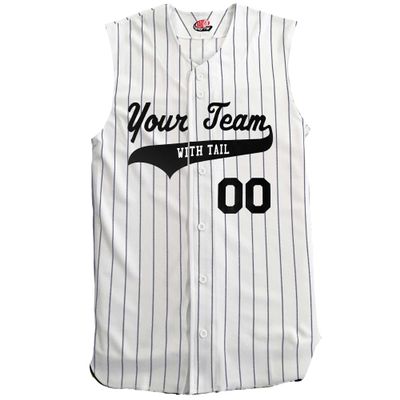 Custom Pinstripe Sleeveless Baseball Jersey 6 Button, White, Navy, Adult 3XL